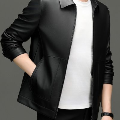 Áo nam da cừu thật AKD046 nhung nâu