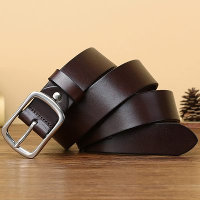 Dây lưng nam da thật DND004 112 thép không gỉ màu đỏ nâu 3,8cm dày 4mm