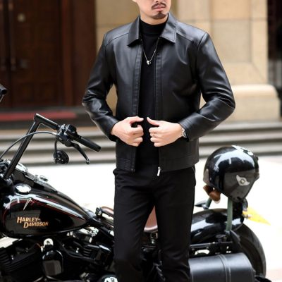 Áo khoác da đẹp AKD044 nâu sẫm dày