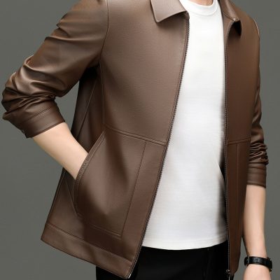 Áo nam da cừu thật AKD046 nhung nâu