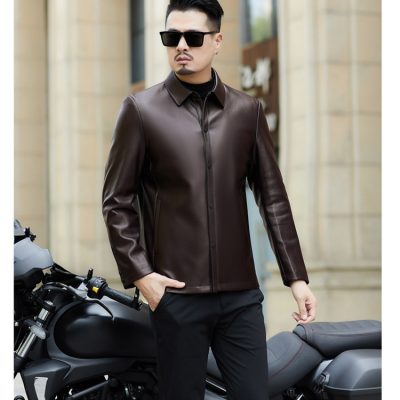 Áo da thật nam AKD052 màu nâu