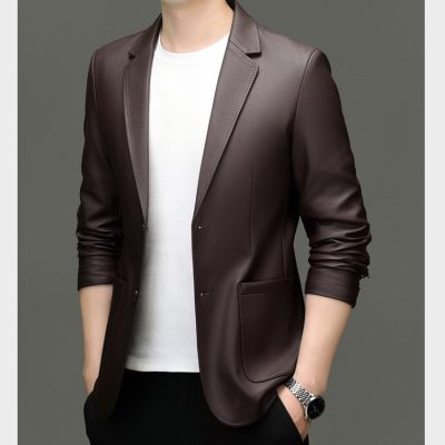 Áo vest nam da cừu AKD042 màu nâu