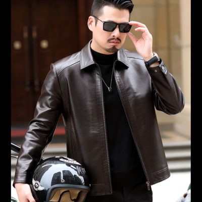 Áo khoác da đẹp AKD044 nâu sẫm dày