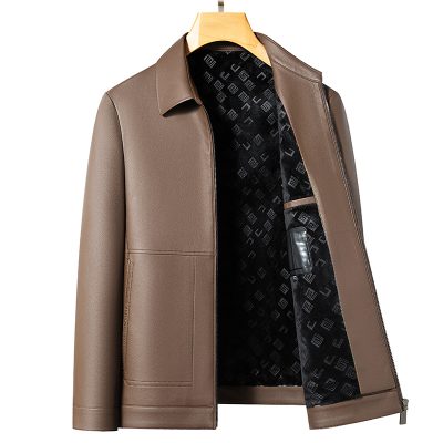 Áo nam da cừu thật AKD046 nhung nâu