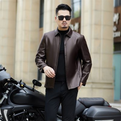 Áo da thật nam AKD052 màu nâu