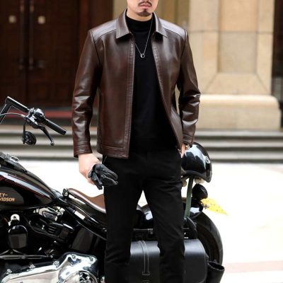 Áo khoác da đẹp AKD044 nâu sẫm dày