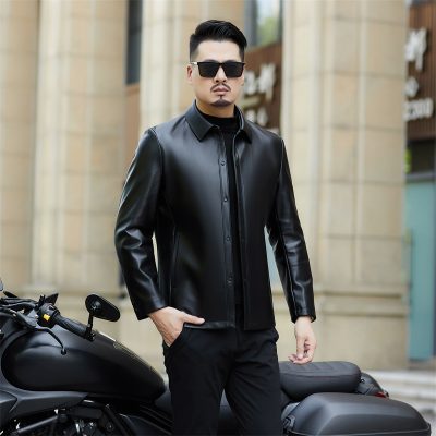 Áo da thật nam AKD052 màu nâu