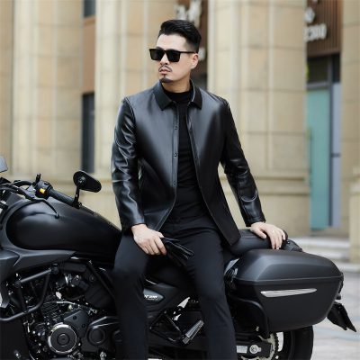 Áo da thật nam AKD052 màu nâu