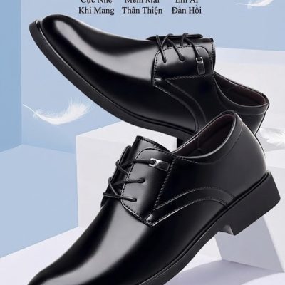 Giày Tây Da Bò Nam Tăng Chiều Cao 6cm Gót Cao Su GTD031- 2288 Đen Trơn