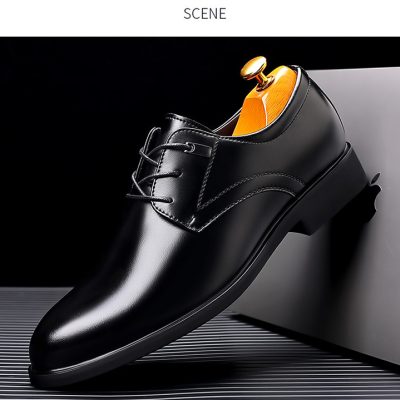 Giày Tây Da Bò Nam Tăng Chiều Cao 6cm Gót Cao Su GTD031- 2288 Đen Trơn