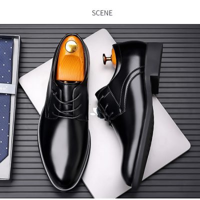 Giày Tây Da Bò Nam Tăng Chiều Cao 6cm Gót Cao Su GTD031- 2288 Đen Trơn