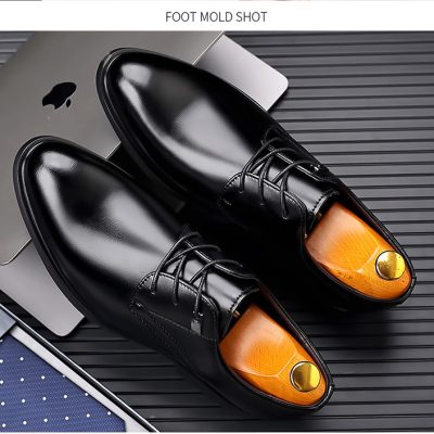 Giày Tây Da Bò Nam Tăng Chiều Cao 6cm Gót Cao Su GTD031- 2288 Đen Trơn