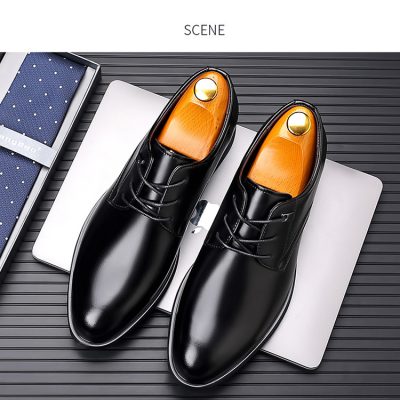 Giày Tây Da Bò Nam Tăng Chiều Cao 6cm Gót Cao Su GTD031- 2288 Đen Trơn