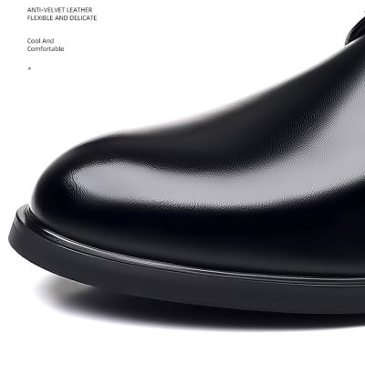 Giày Tây Da Bò Nam Tăng Chiều Cao 6cm Gót Cao Su GTD031- 2288 Đen Trơn