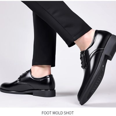 Giày Tây Da Bò Nam Tăng Chiều Cao 6cm Gót Cao Su GTD031- 2288 Đen Trơn