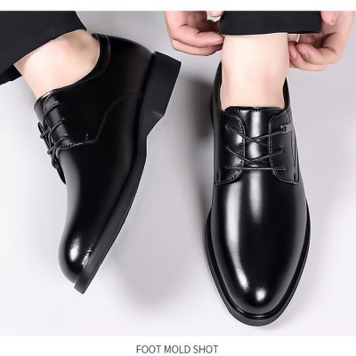 Giày Tây Da Bò Nam Tăng Chiều Cao 6cm Gót Cao Su GTD031- 2288 Đen Trơn