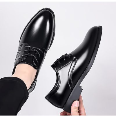 Giày Tây Da Bò Nam Tăng Chiều Cao 6cm Gót Cao Su GTD031- 2288 Đen Trơn